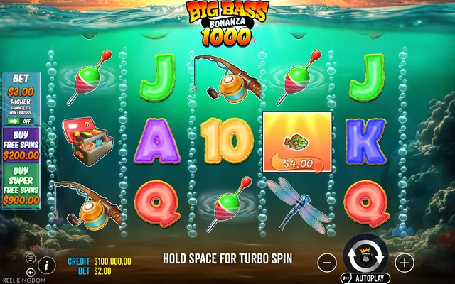 Big Bass Bonanza 1000 – κύριο παιχνίδι με τους τροχούς και τα σύμβολα, θέμα: ψάρεμα