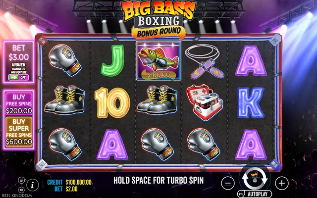 Big Bass Boxing Bonus Round – κύριο παιχνίδι με τους τροχούς και τα σύμβολα, θέμα: ψάρεμα