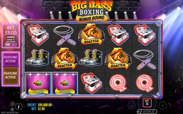Big Bass Boxing Bonus Round – γύρος δωρεάν περιστροφών, θέμα: ψάρεμα
