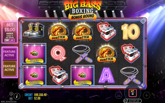 Big Bass Boxing Bonus Round – γύρος δωρεάν περιστροφών, θέμα: ψάρεμα (3)