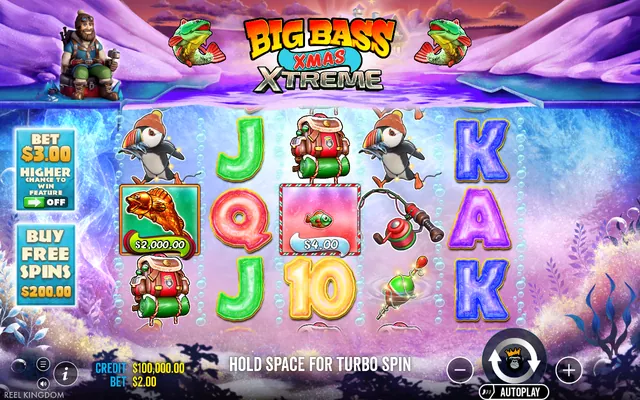 Big Bass Xmas Xtreme – base game with the reels and symbols, themed around Christmas
