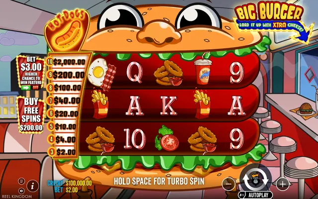 Big Burger Load it up with Xtra Cheese – κύριο παιχνίδι με τους τροχούς και τα σύμβολα, θέμα: Αμερική