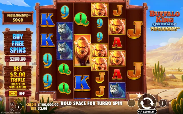 Buffalo King Untamed Megaways – base game with the reels and symbols, themed around animals