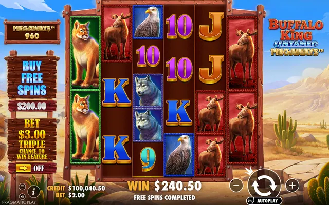 Buffalo King Untamed Megaways – base game with the reels and symbols, themed around animals (2)