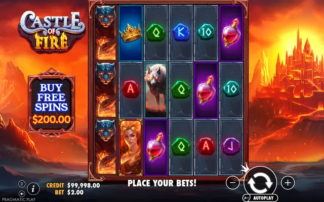 Castle of Fire – base game with the reels and symbols, themed around fantasy