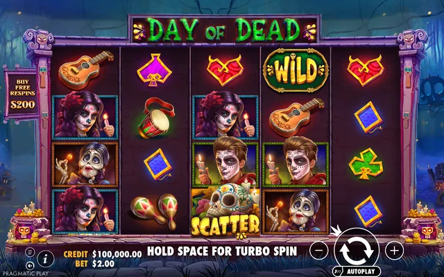 Day of Dead – base game with the reels and symbols, themed around Day of the Dead