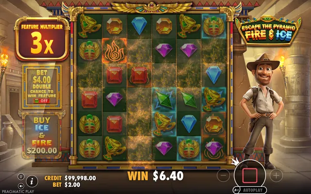 Escape the Pyramid - Fire & Ice – base game with the reels and symbols, themed around adventure (2)