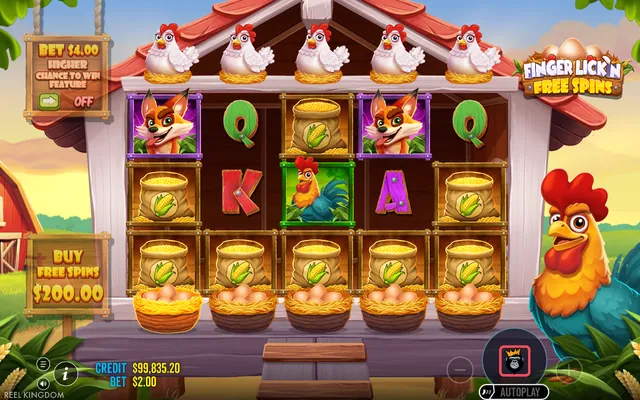 Finger Lick'n Free Spins – κύριο παιχνίδι με τους τροχούς και τα σύμβολα, θέμα: φάρμα (2)
