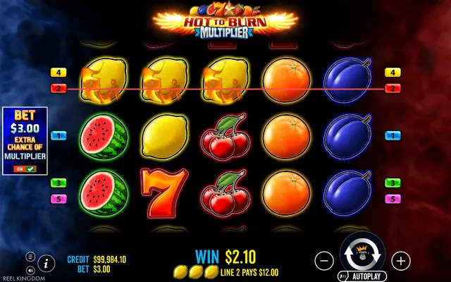 Hot to Burn Multiplier – base game with the reels and symbols, themed around classic fruit machines (3)
