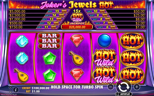Joker's Jewels Hot – base game with the reels and symbols, themed around fruit (2)
