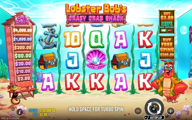 Lobster Bob's Crazy Crab Shack – base game with the reels and symbols, themed around ocean