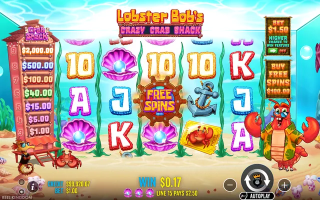 Lobster Bob's Crazy Crab Shack – base game with the reels and symbols, themed around ocean (2)