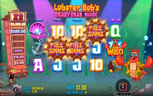 Lobster Bob's Crazy Crab Shack – free spins round, themed around ocean