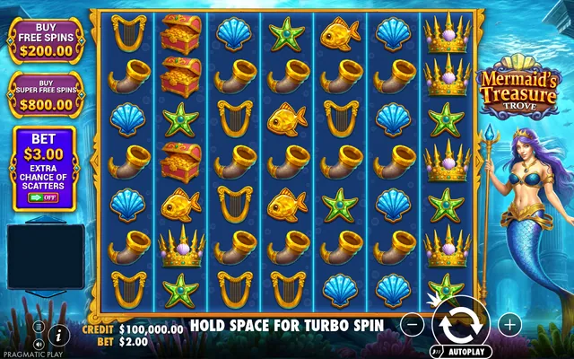Mermaid's Treasure Trove – base game with the reels and symbols, themed around fantasy