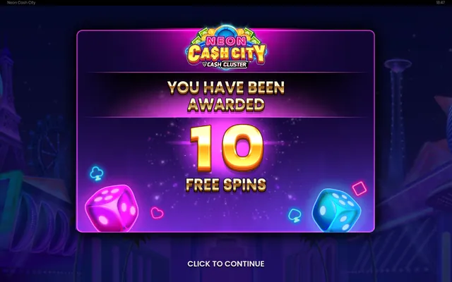 Neon Cash City – free spins round, themed around money