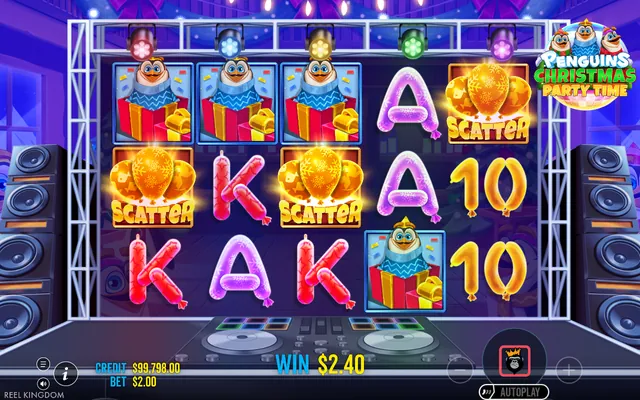 Penguins Christmas Party Time – free spins round, themed around animals (2)