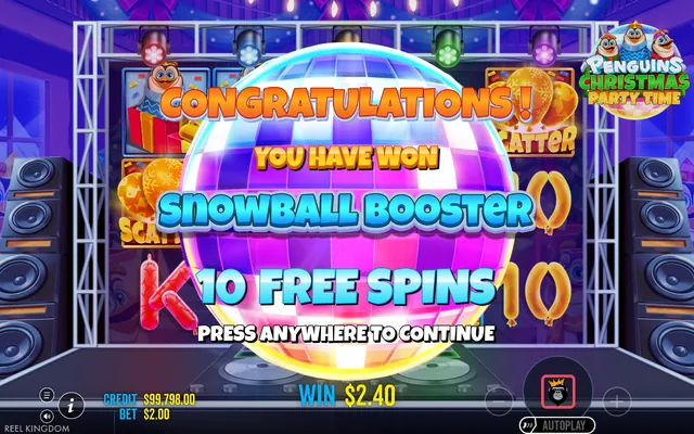 Penguins Christmas Party Time – free spins round, themed around animals (3)