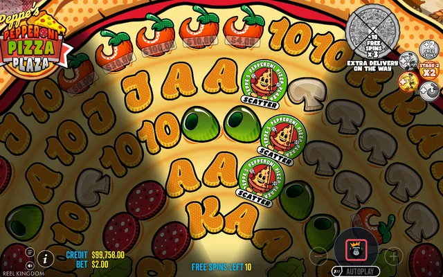Peppe's Pepperoni Pizza Plaza – free spins round, themed around food