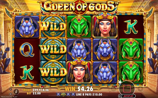 Queen of Gods – κύριο παιχνίδι με τους τροχούς και τα σύμβολα, θέμα: αρχαία Αίγυπτος (2)