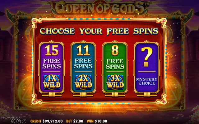 Queen of Gods – γύρος δωρεάν περιστροφών, θέμα: αρχαία Αίγυπτος