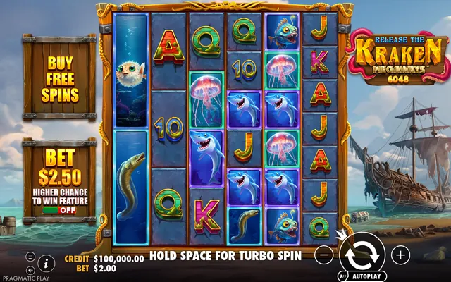 Release the Kraken Megaways – base game with the reels and symbols, themed around monsters