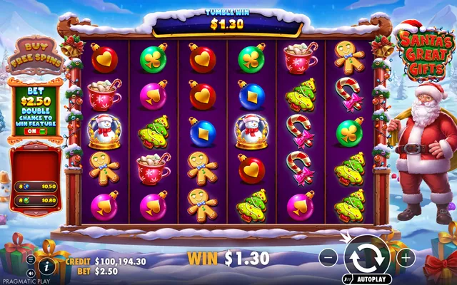 Santa's Great Gifts – base game with the reels and symbols, themed around Christmas (2)