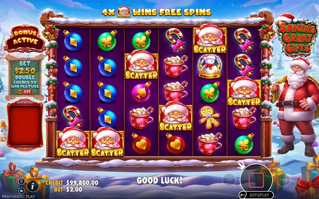 Santa's Great Gifts – free spins round, themed around Christmas