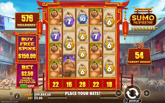 Sumo Supreme Megaways: στιγμιότυπο 1 από το παιχνίδι