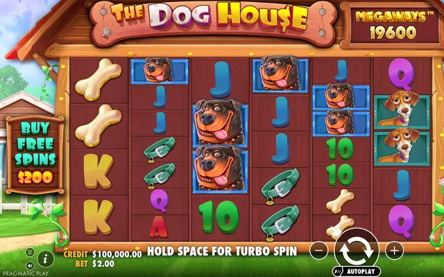 The Dog House Megaways – κύριο παιχνίδι με τους τροχούς και τα σύμβολα, θέμα: σκύλοι