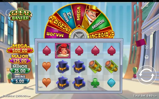 The Great Banker – base game with the reels and symbols, themed around luxury